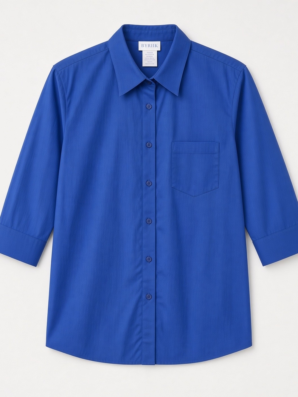 Vintage Women's Royal Blue Button-Down Shirt – Cotton Blend, 3/4 Sleeves, Size L